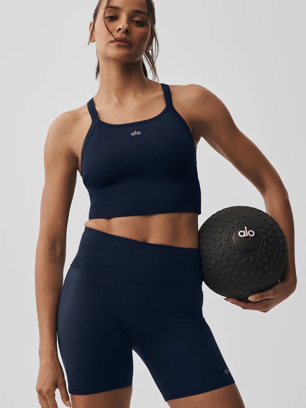 ALO Yoga Navy Ribbed High-Neck Sports Crop